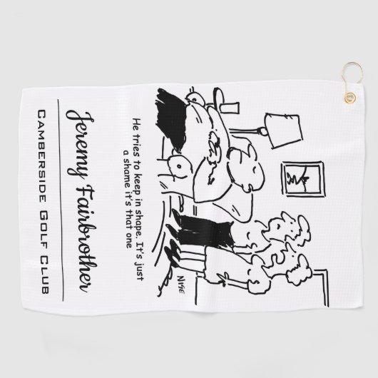 太りすぎの肥満の男性がフィット保しようとすおもしろいる ゴルフタオル (横)