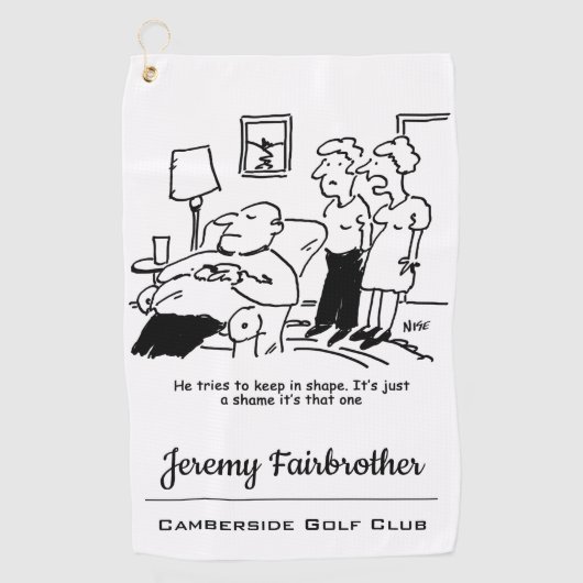 太りすぎの肥満の男性がフィット保しようとすおもしろいる ゴルフタオル (正面)