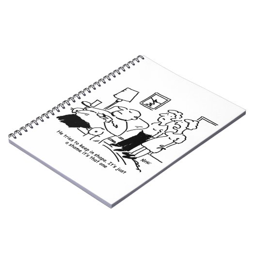 太りすぎの肥満の男性がフィット保しようとすおもしろいる ノートブック (左側)