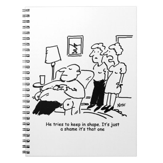 太りすぎの肥満の男性がフィット保しようとすおもしろいる ノートブック (正面)