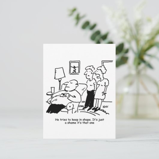 太りすぎの肥満の男性がフィット保しようとすおもしろいる ポストカード (スタンド正面)