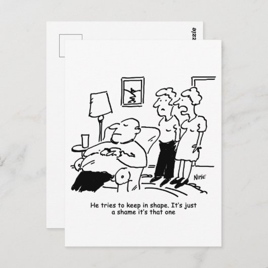 太りすぎの肥満の男性がフィット保しようとすおもしろいる ポストカード (正面/裏面)