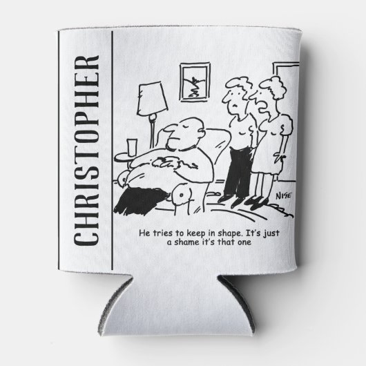 太りすぎの肥満の男性がフィット保しようとすおもしろいる 缶クーラー (正面)