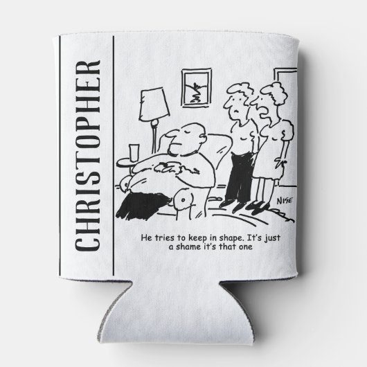 太りすぎの肥満の男性がフィット保しようとすおもしろいる 缶クーラー (裏面)