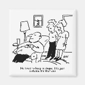 太り過ぎで肥満の男性が体に合わ保せようおもしろいと マグネット (正面)