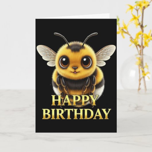 太字で印象的なアップの太った蜂の誕生日カード カード (黄色い花)