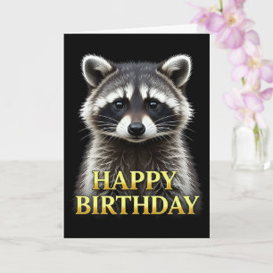 太字で映えるアライグマのクローズアップ 誕生日カード カード