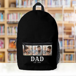 太字で「Dad Established」ブラックの3枚の写真 プリントバックパック