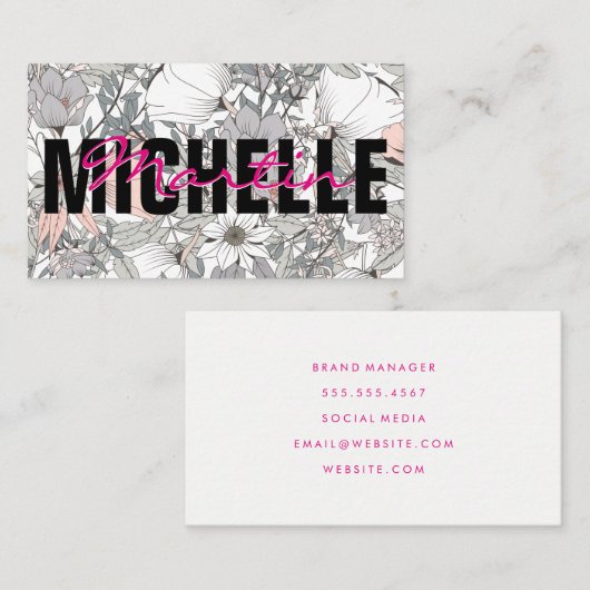 太字と行動的テキスト |花の背景 名刺 (正面/裏面)