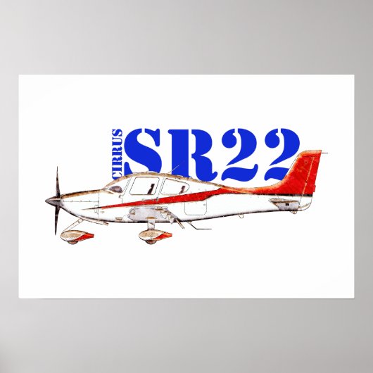 太字のタイポグラフィが目を引くスタイリッシュなCirrus SR22航空機 ポスター (正面)