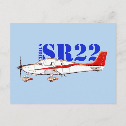 太字のタイポグラフィが目を引くスタイリッシュなCirrus SR22航空機 ポストカード (正面)