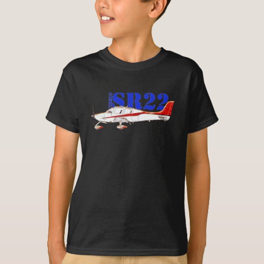 太字のタイポグラフィが目を引くスタイリッシュなCirrus SR22航空機 Tシャツ (正面)