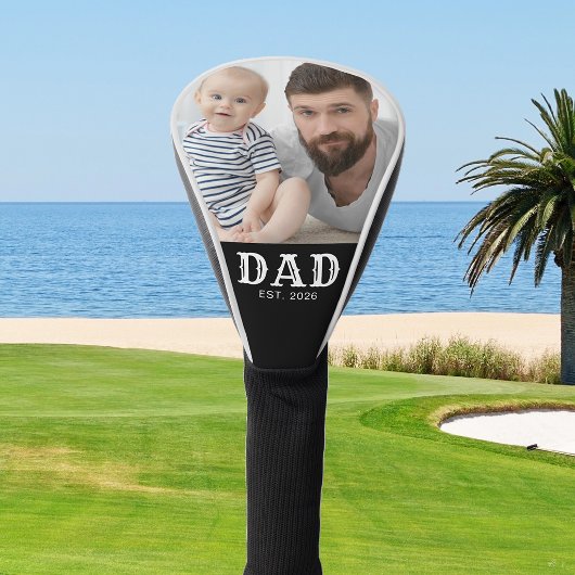 太字のタイポグラフィで「Dad Established」写真 ゴルフヘッドカバー