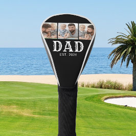 太字のタイポグラフィーが目立つ「Dad Established」ブラックフォトフレーム3枚 ゴルフヘッドカバー