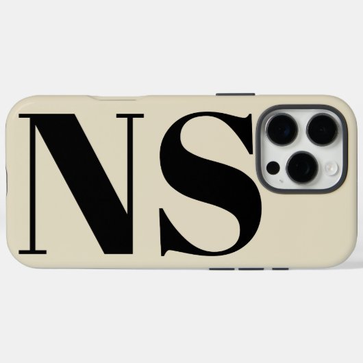 太字のタイポグラフィー黒とベージュのモノグラムイニシャル Case-Mate iPhoneケース (裏面 (横))