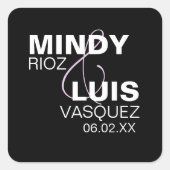 太字のタイポグラフィー アンパサンド ピンク ブラック スクエアシール (正面)