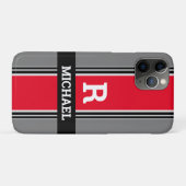 太字のモノグラムと名前、赤灰黒のストライプ Case-Mate iPhoneケース (裏面(横))