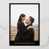 太字の大きなアンパサンドの写真の黒い結婚式のリアルなデザイン 箔招待状 (裏面)