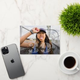 太字の数字の写真オーバーレイ ハッピーバースデー筆記体 箔グリーティングカード