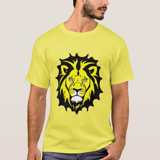 太字の漫画ライオンの頭のイラスト Tシャツ (正面)