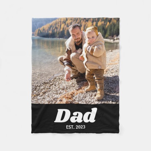 太字の白いタイポグラフィのDad Established 写真 フリースブランケット (正面)