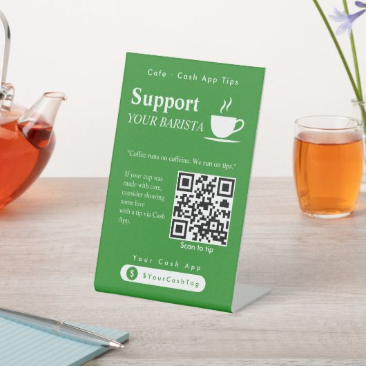 太字の緑のCash AppチップスQRコードサイン 台座サイン (インサイチュ)