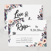 太字の花柄と手書き風タイポグラフィの結婚式RSVP 出欠カード (正面/裏面)
