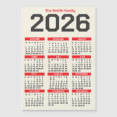 太字の赤と黒のカスタム家族名 2026年 カレンダー (正面)