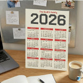 太字の赤と黒のカスタム家族名 2026年 カレンダー