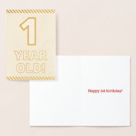 太字の金箔「1歳の誕生日おめでとう!」バースデーカード 箔カード