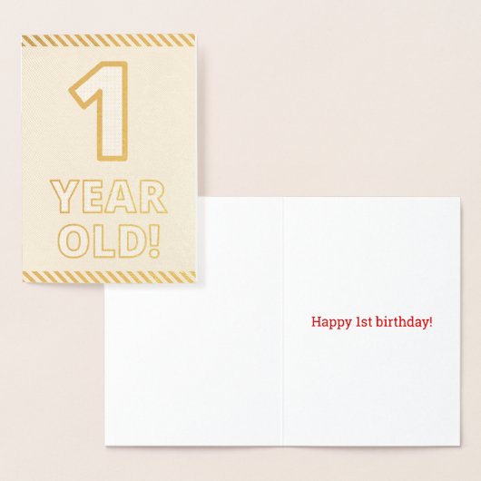 太字の金箔「1歳の誕生日おめでとう!」バースデーカード 箔カード (ディスプレー)