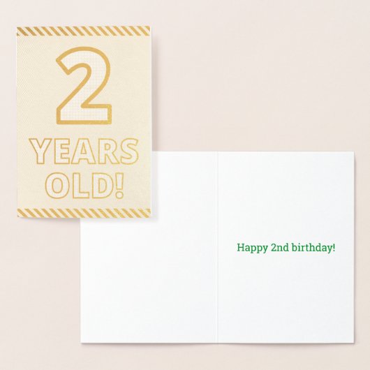太字の金箔「2歳のお誕生日おめでとう！」バースデーカード 箔カード (ディスプレー)