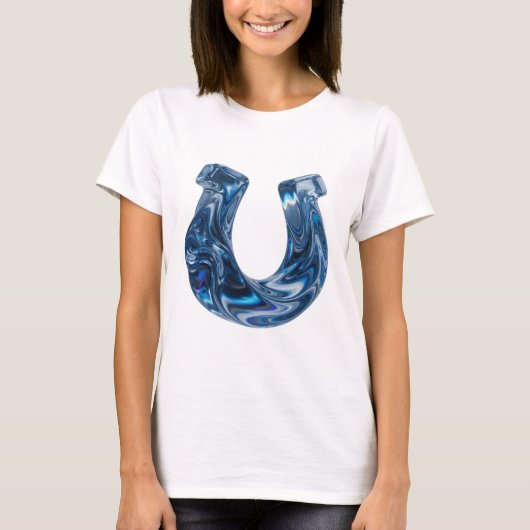 太字の青いWATERテキストデザイン Tシャツ (正面)