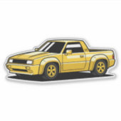 太字の黄色いピックアップトラックのキャラクター シール (正面)