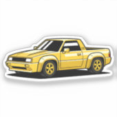 太字の黄色いピックアップトラックのキャラクター シール (正面)