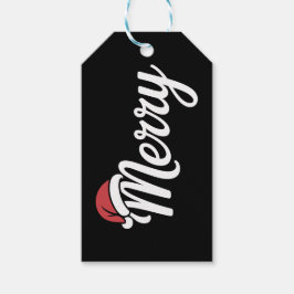 太字の黒のメリークリスマスサンタ帽子 ギフトタグ