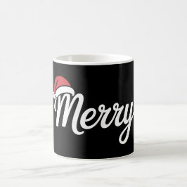 太字の黒のメリークリスマスサンタ帽子 コーヒーマグカップ
