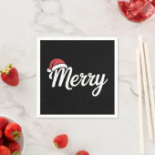 太字の黒のメリークリスマスサンタ帽子 スタンダードカクテルナプキン (インサイチュ)