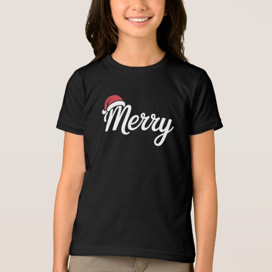 太字の黒のメリークリスマスサンタ帽子 トライブレンドTシャツ (正面)