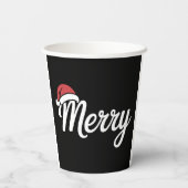 太字の黒のメリークリスマスサンタ帽子 紙コップ (裏面)