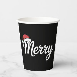 太字の黒のメリークリスマスサンタ帽子 紙コップ