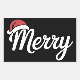 太字の黒のメリークリスマスサンタ帽子 長方形シール