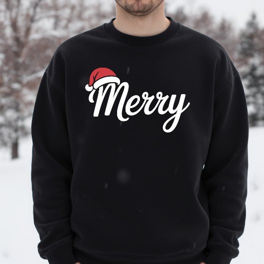 太字の黒のメリークリスマスサンタ帽子 Tシャツ