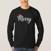 太字の黒のメリークリスマスサンタ帽子 Tシャツ (正面)