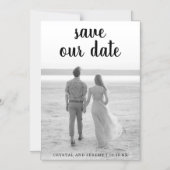 太字の黒の手書きスクリプトで「Save Our Date」フォト マグネット招待状 (正面)