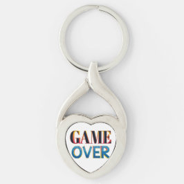 太字の"Game Over"テキストが入ったシルバーキーケース キーホルダー