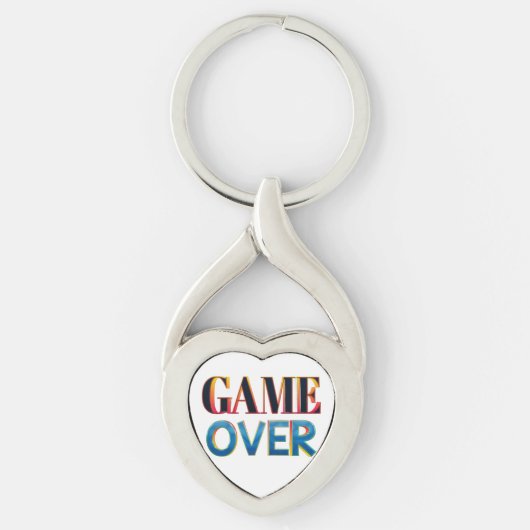 太字の"Game Over"テキストが入ったシルバーキーケース キーホルダー (正面)