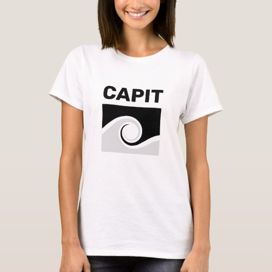 太字のCapitテキストと抽象的な波 Tシャツ (正面)