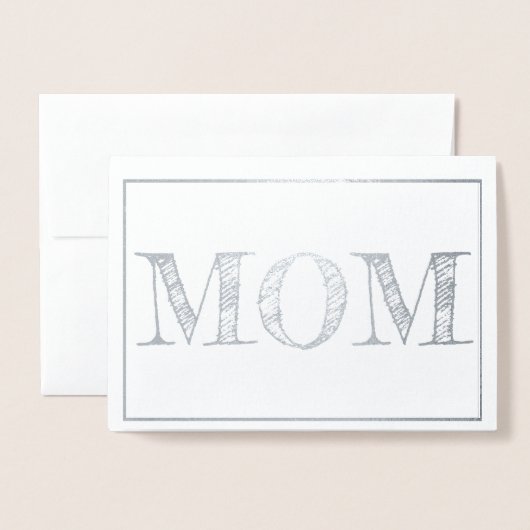 太字のMOMが箔押しされた母の日グリーティングカード 箔カード (封筒付き正面)