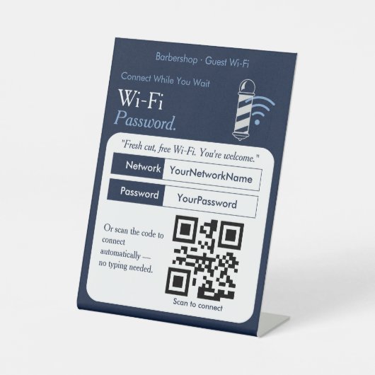 太字のWiFiパスワードQRコードサイン | Wi‑Fi | バーバー 台座サイン (正面)
